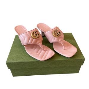Gucci GG Marmont Quilted Pink Leather Thong Sandals Women Size 37.5 / US 7.5 New